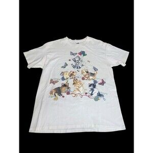 Vtg Cream Cat Kitten Graphic T Anvil Sz XL Grannycore